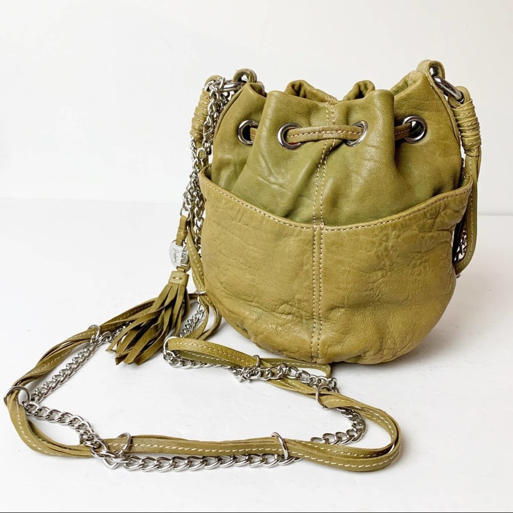 Olivia Harris Green Bucket Bag Silver Chain